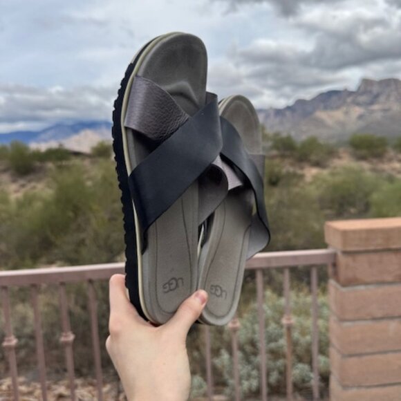 UGG Leather Crossover Slide Sandals Treadlite Sole Size 8 - Picture 3 of 7